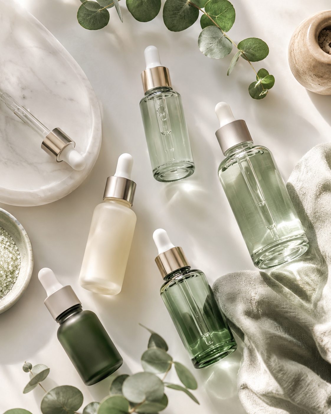 Serene still-life of Bloom hair-care products on a soft, calm surface